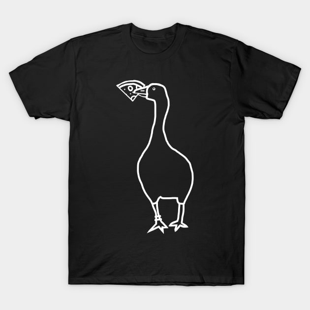 Minimal White Line Goose Steals Pizza T-Shirt by ellenhenryart
